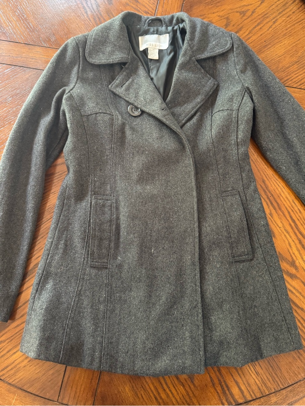 Miss Lili Double-Breasted Pea Coat in Charcoal Gray